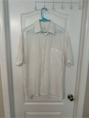 Burma Bibas 100% Natural Linen White Short Sleeve Button Down Shirt Size M